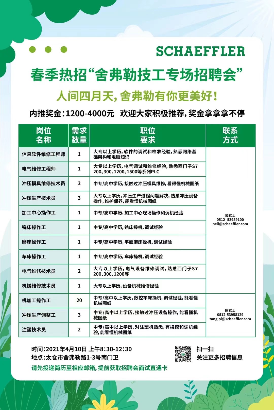 4月舍弗勒專場招聘會